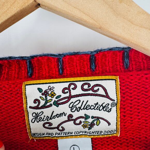 Vintage Heirloom Collections Heart Patchwork Embroidered Cardigan Sweater Size L - Picture 3 of 8